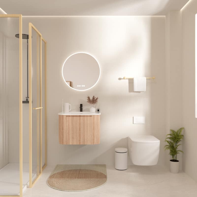 Wall Mounted Bathroom Vanity with Sink Curved Design