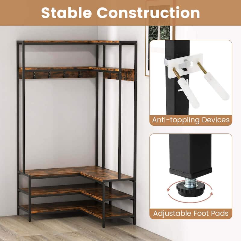 Costway Corner Garment Rack L-shaped Clothes Rack with Open Shelves & - See Details