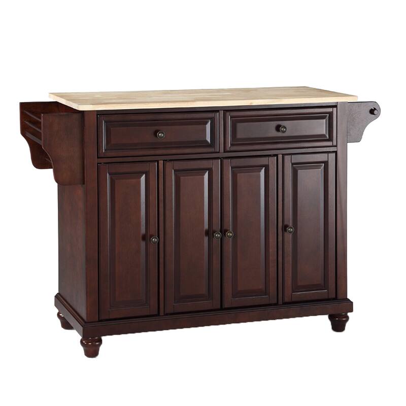 Crosley Cambridge Natural Wood Top Kitchen Island in Vintage Mahogany Finish - 18"d x 51.5"w x 34"h