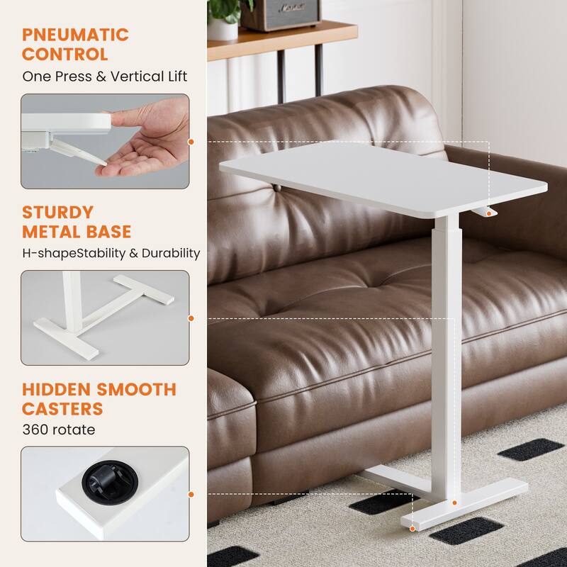 White Height Adjustable Small Standing Desk Rolling Laptop Desk