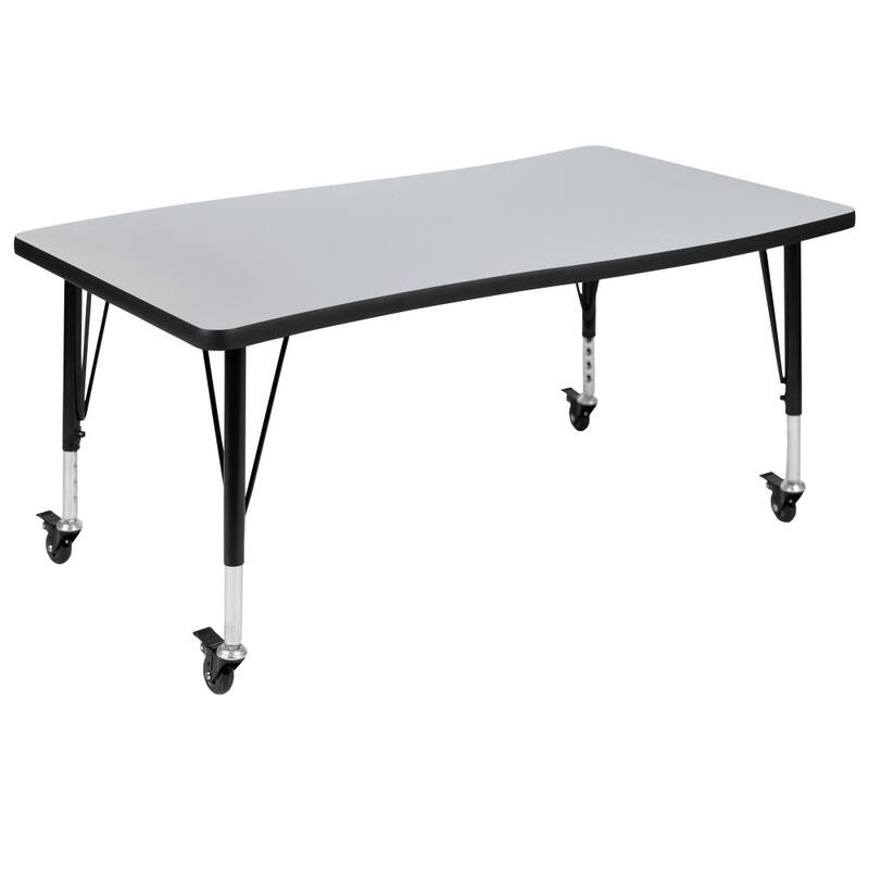 3PC Mobile 76" Oval Wave Flexible Grey Kids Adjustable Activity Table Set