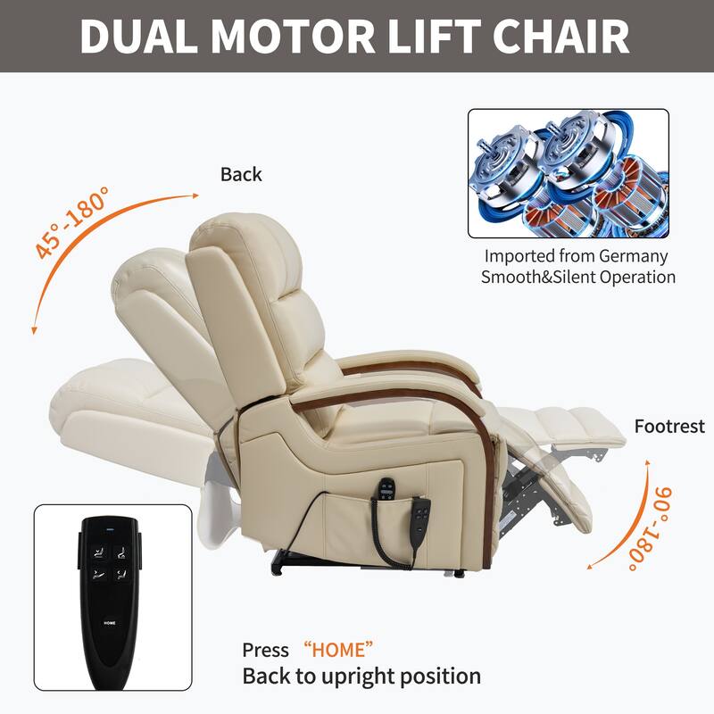 Dual Motor Power Lift Recliner with Heat Massage and Solid Wood Armrests