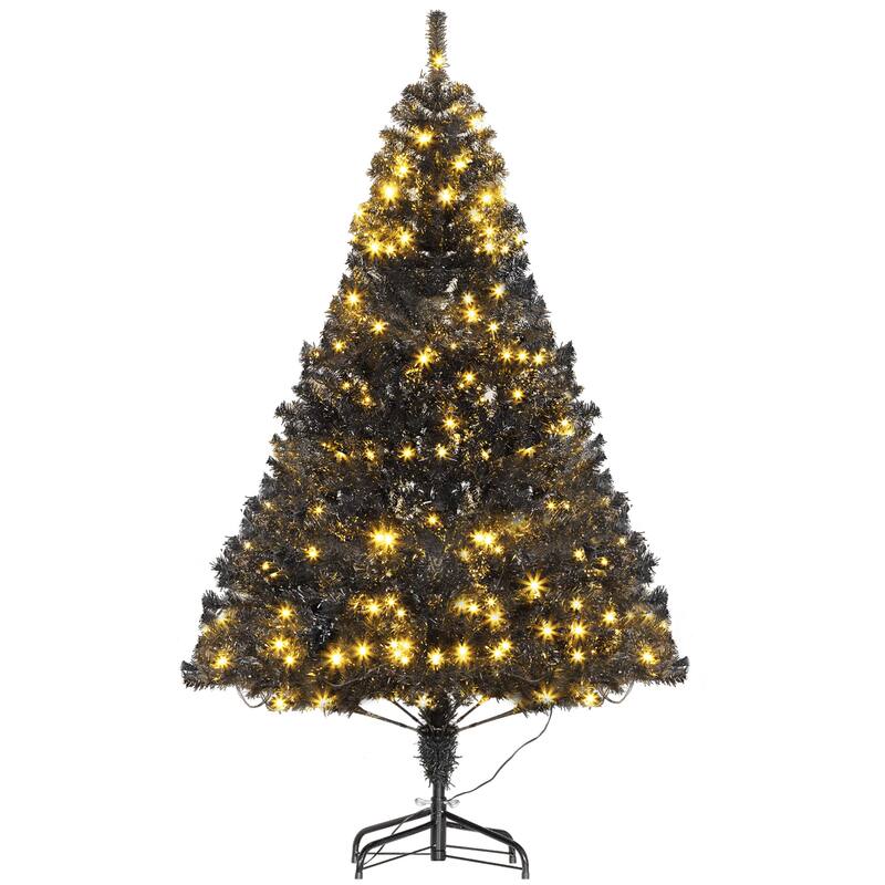6FT Tall Prelit Artificial Christmas Tree with Realistic Branches, 250 Warm White LED Lights & 1000 Tips - Black - 6 Foot