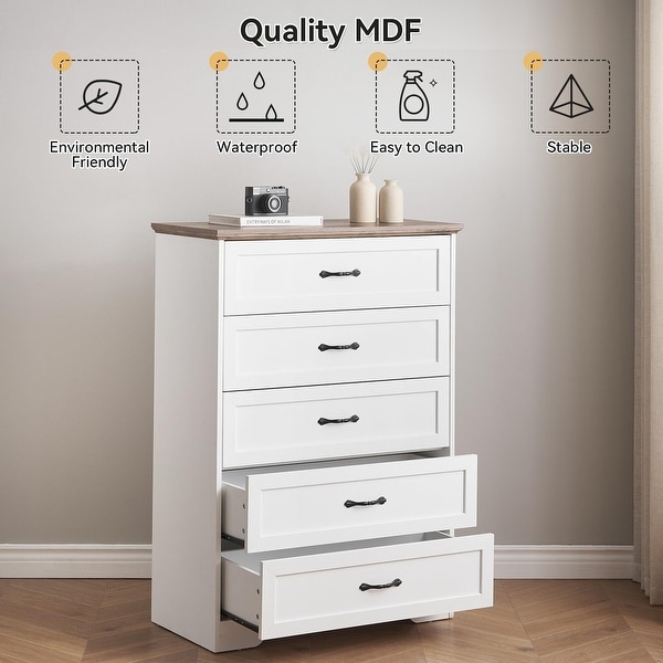 Modern 5 Drawers Dresser with Deep and Long Drawers - On Modern 5 Drawers Dresser with Deep and Long Drawers - On