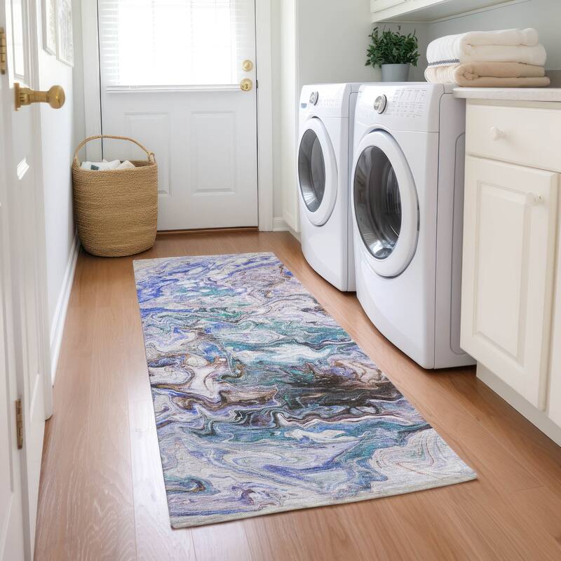 Machine Washable Indoor/ Outdoor Chantille Abstract Contempoary Rug - Beige - 2'3" x 7'6"