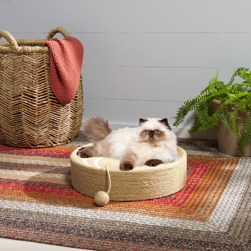 SAFAVIEH Home Natural Ivory 16"W x 16"L x 4"H Cat Scratch Toy Round Jute Bed - 16''W x 16''L x 4''H