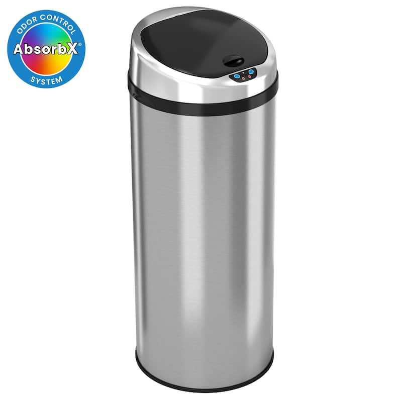 iTouchless 13 Gal Round Stainless Steel Touchless Sensor Trash Can