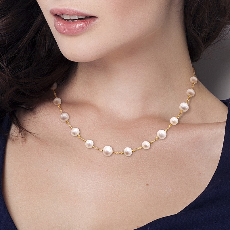 Miadora Freshwater Cultured Pearl Yard Necklace in 18k Gold Plated Sterling Silver (6.5-8.5mm)