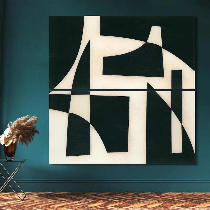 "Onyx Cutout" Oversized 72"x 36" Frameless Free-Floating Reverse Printed Tempered Art Glass Panels Set