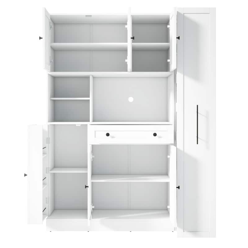 Roomfitters Traditional Buffet with Hutch, 52.8" Freestanding Kitchen Pantry Cabinet with Pull-Out Side Cabinet and Storage