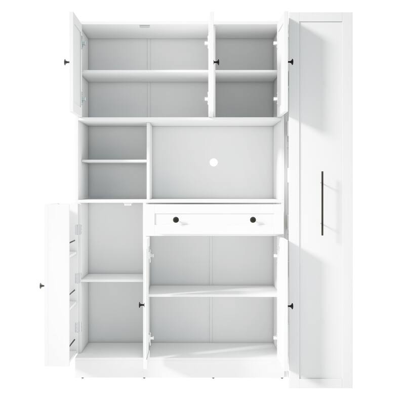 TOPMAX 52.8x17.7x70" Traditional Freestanding Buffet with Hutch - Large Kitchen Pantry, Pull - Out Side Cabinet,