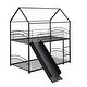 preview thumbnail 16 of 14, Black Twin over Twin Metal Bunk Bed with Slide, Roof, and Ladder