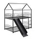 preview thumbnail 16 of 14, Black Twin over Twin Size Metal Bunk Bed With Slide, Roof, Fence and Ladder for Bedroom