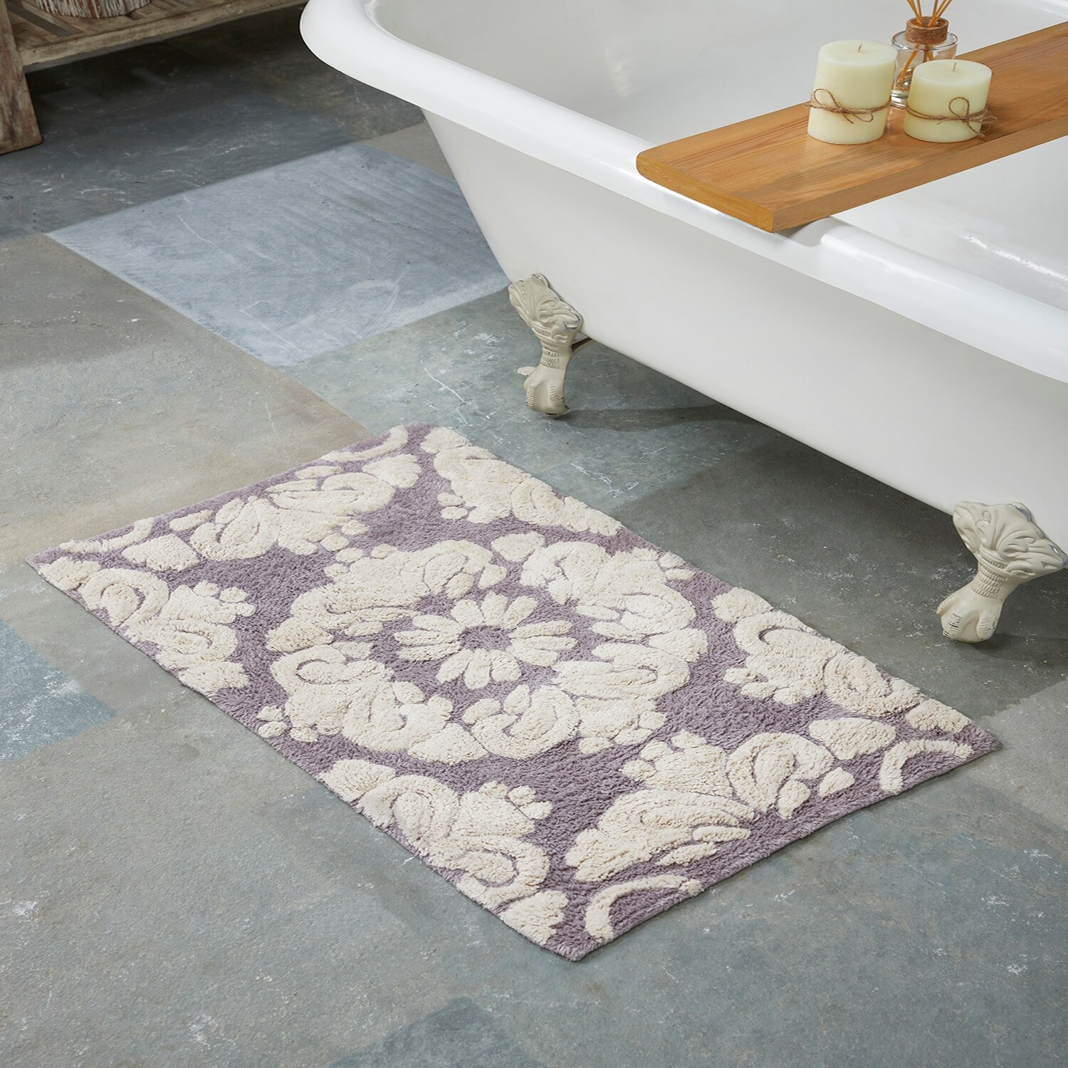 Set Of 4 Gradiation Rug Collection Grey Cotton Tufted Bath Rug Set