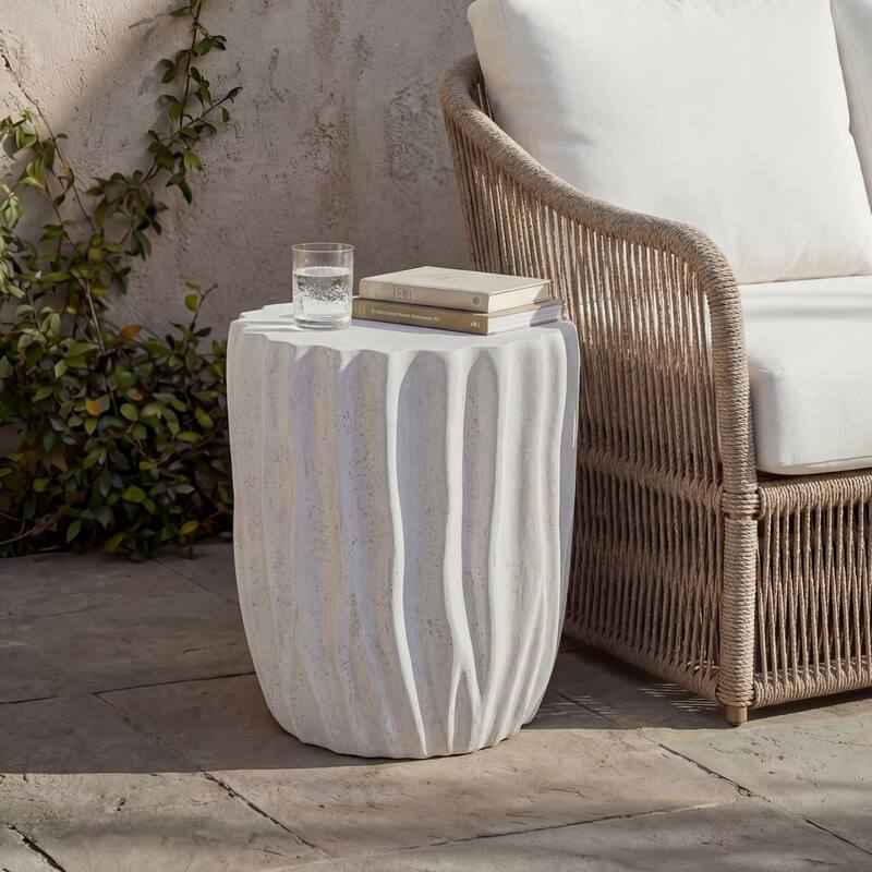 Christopher Knight Home - Ames 18.11"H Outdoor Modern Drum Shape MGO Side Table with Ribbed Surface Textured, Fully Assembled