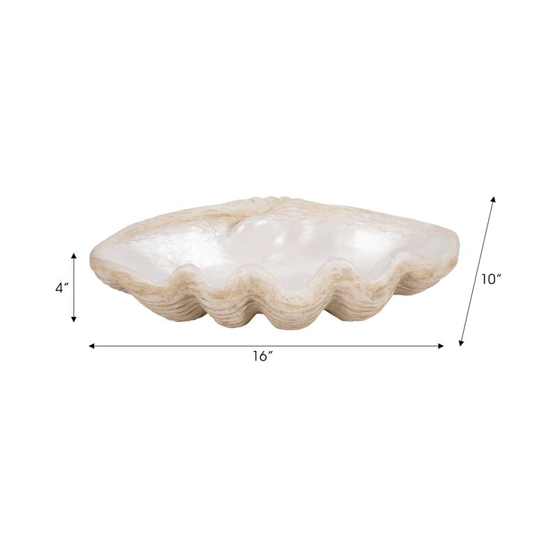 Sagebrook Home Polyresin Coastal Decorative Clam Shell Bowl with Sculptural Wavy Rim