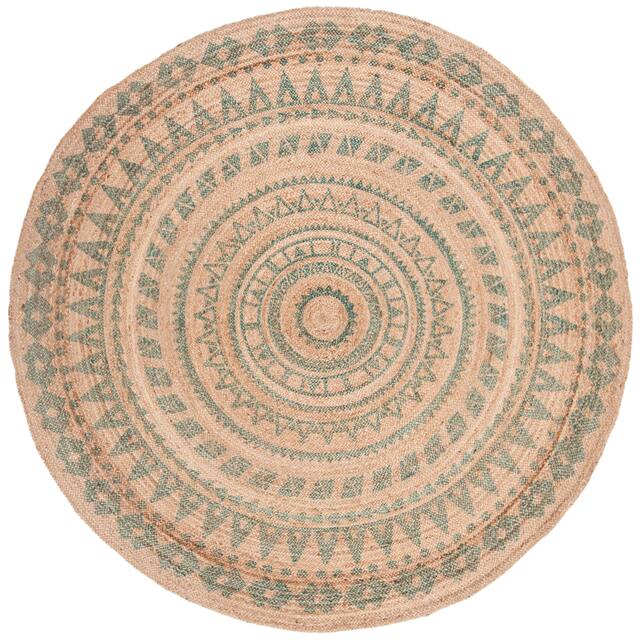 SAFAVIEH Handmade Natural Fiber Valentien Casual Jute Rug - 8' x 8' Round - Aqua/Natural