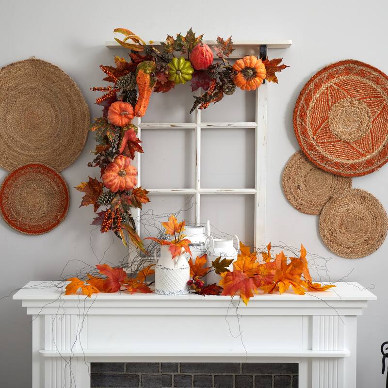 Fall Pumpkin Garland 54 Inch - Autumn Harvest Decor, Faux Pumpkins, Thanksgiving Decorations, Durable Polyfoam Design