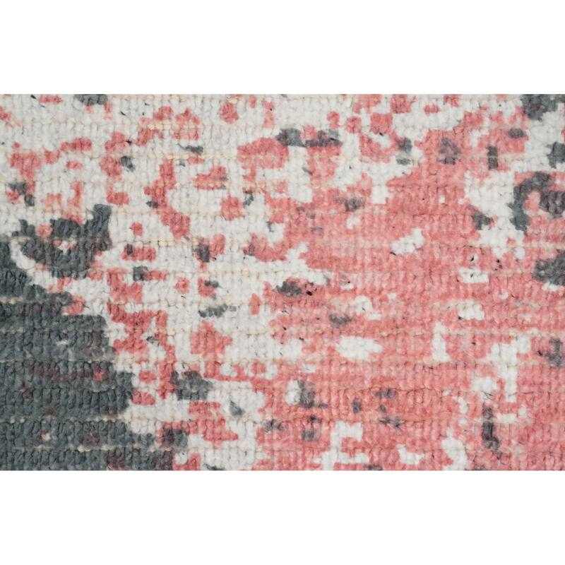 Hand Knotted Oriental Viscose Silk Carpet Modern All-Over Pink Abstract Area Rug - 4' 0'' X 2' 0''