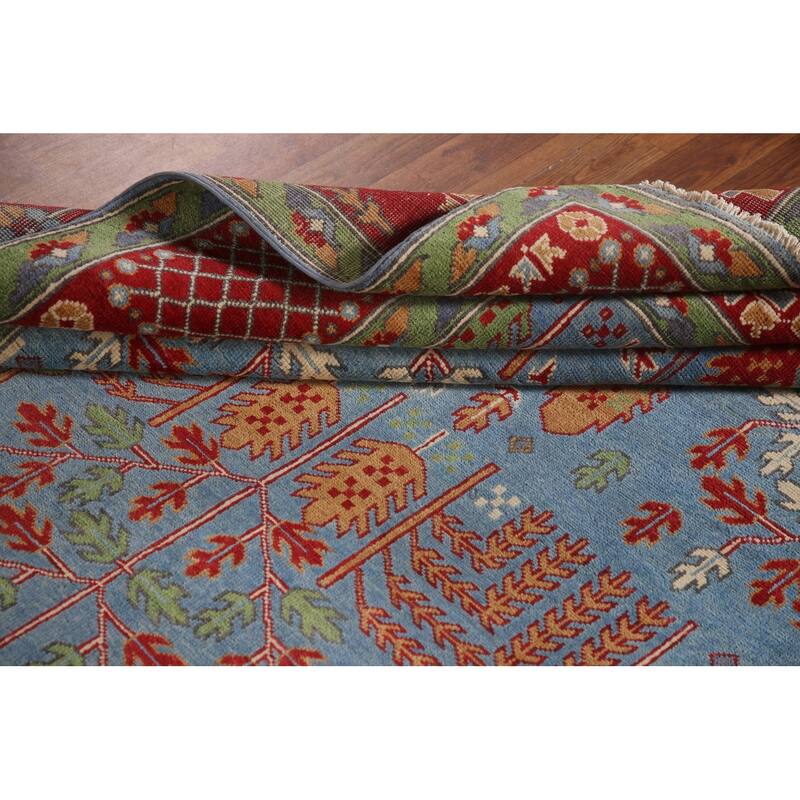 Traditional Light Blue Kazak Area Rug Handmade Wool Carpet - 6'6" x 9'5"