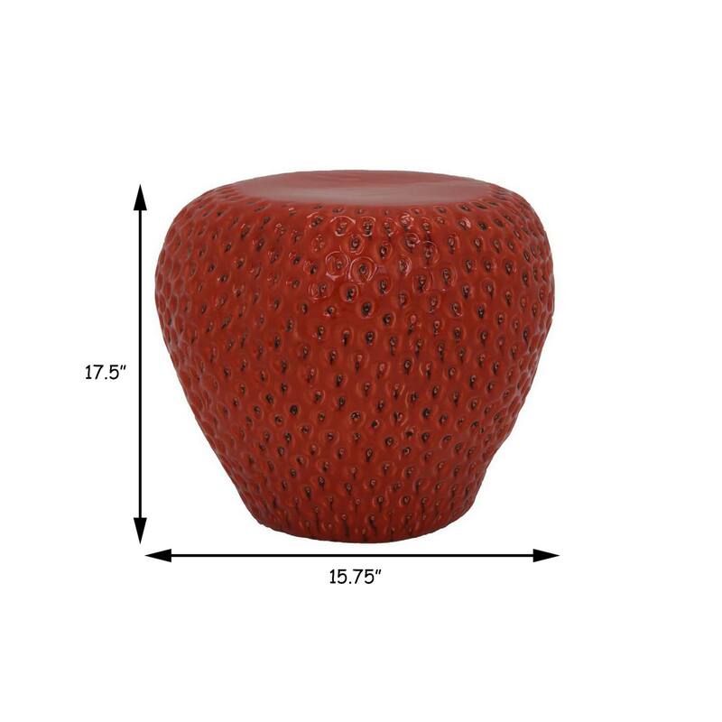 Oriha 18 Inch Plant Stand Garden Stool, Strawberry, Dotted, Red Ceramic
