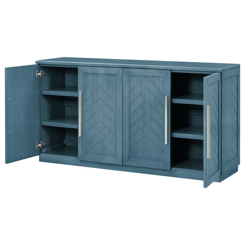 Sideboard Buffet Cabinet with 4 Doors and Shelves and Silver Handles