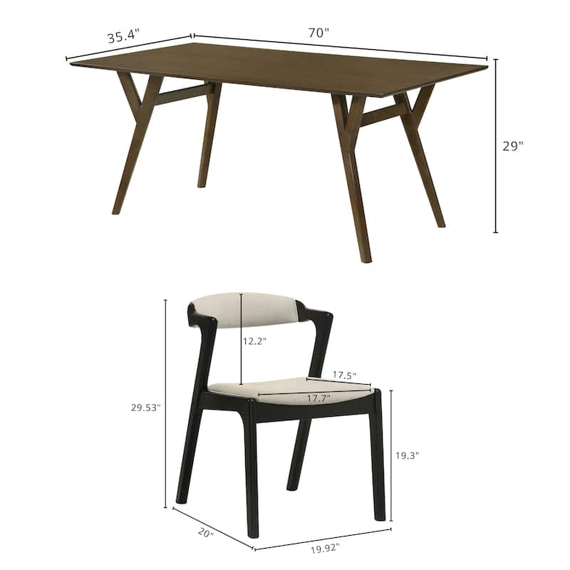 Roundhill Furniture Lavin Modern 5-Piece Dining Set, Walnut Finished Dining Table with 4 Chairs