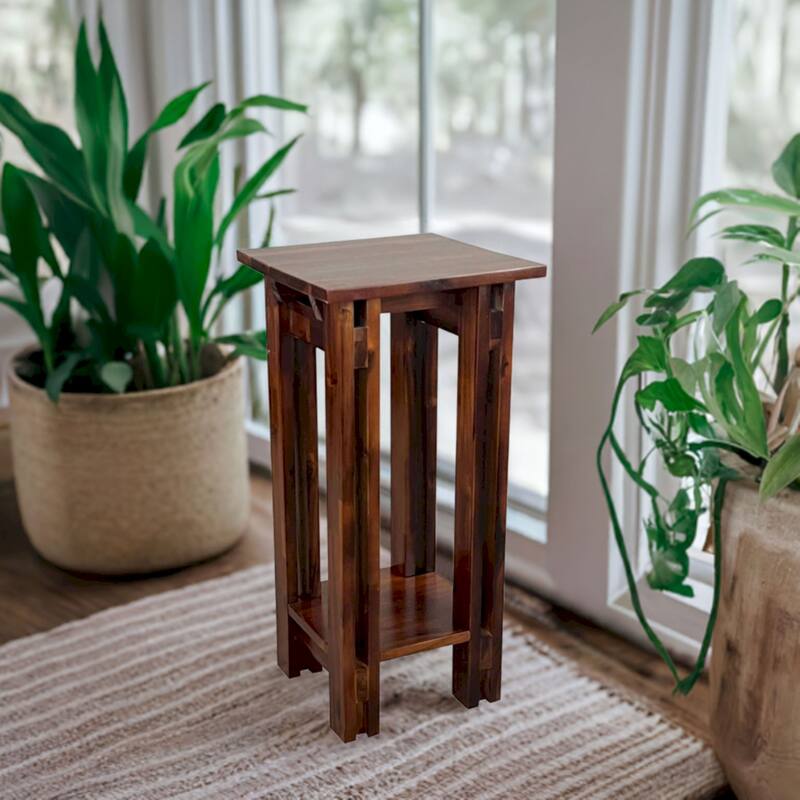 Acacia Wood Architectural Plant Stand with Shelf
