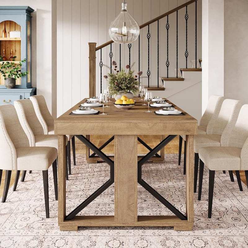 70.8 Inch Dining Table for 6 People, Farmhouse Wooden Kitchen Dinner Table