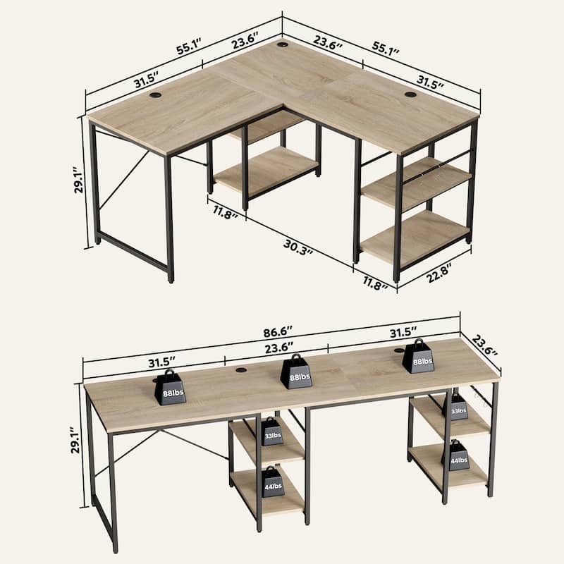 86.6 Inch L Shaped Desk Reversible Corner Office Computer Desk with Shelves