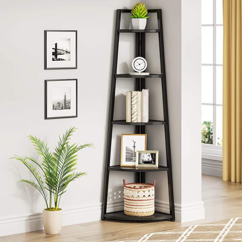 70 inch Tall Corner Shelf, 5 Tier Bookshelf Bookcase, Modern Corner Ladder Shelf Plant Stand for Living Room