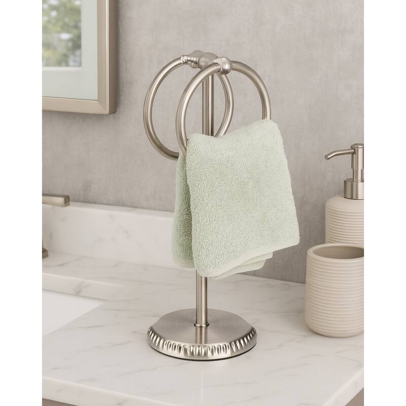 Brushed Satin Nickle Stainless Steel Double Ring Fingertip Towel Holder With Heavy Base - Satin Nickle