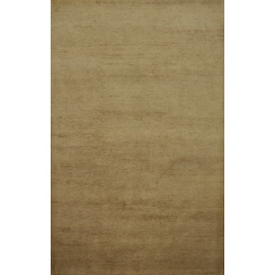 Hand Knotted Oriental 100% Wool Carpet Modern Solid Beige & Ivories Gabbeh Area Rug - 9' 9'' X 6' 8''