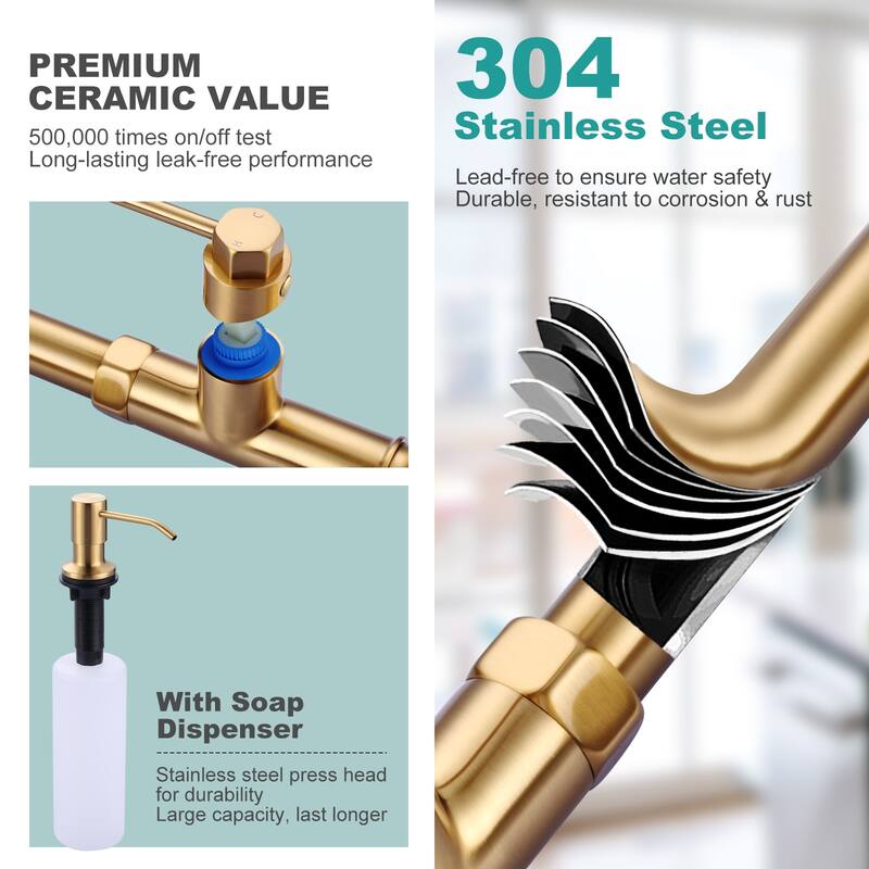 WOWOW Pull Down Sprayer Kitchen Faucet with Soap Dispenser
