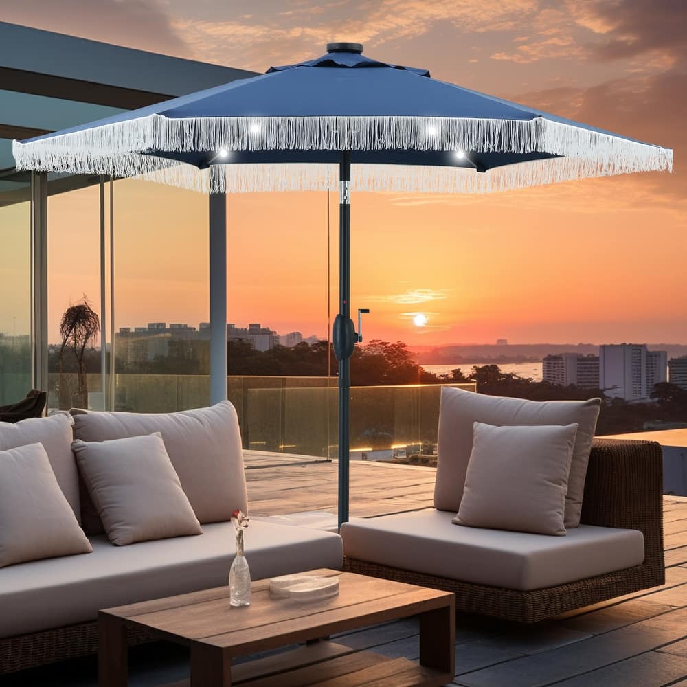 Autlaycil 7.5 ft Outdoor Patio Umbrella with 18 LED Lights Solar & Tassel.