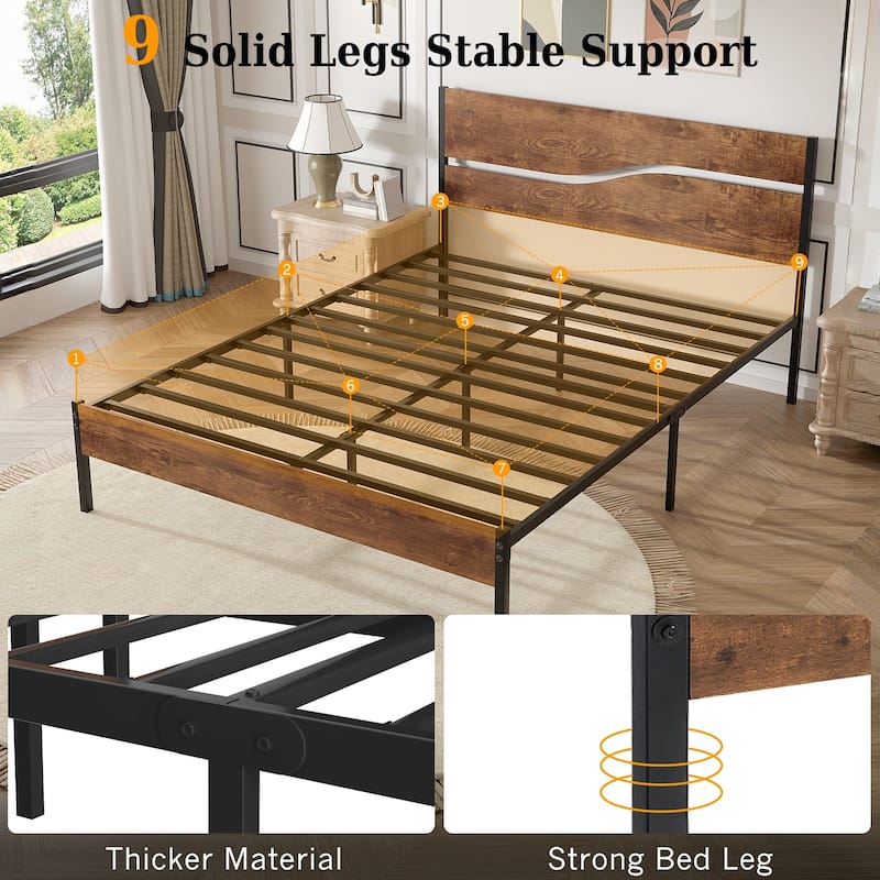 Javlergo Metal Platform Bed Frame with Wooden Headboard and Footboard Farmhouse Rustic Platform Bed Frame No Box Spring Needed