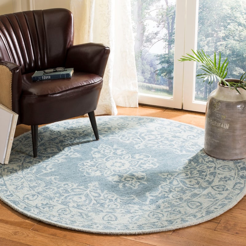 SAFAVIEH Handmade Micro-Loop Ruzana Wool Rug - 5' Round - Blue/Light Blue
