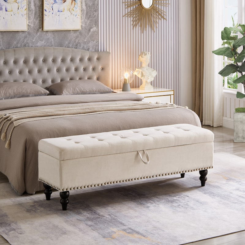 59" Bed Bench with Storage - Beige