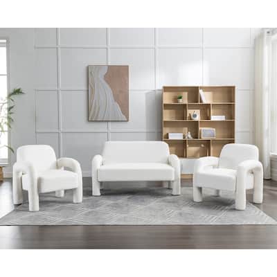 SEYNAR Mid-Century Modern Boucle 51'' Solid Wood Curved Sofa Set of 3 with Accent chair