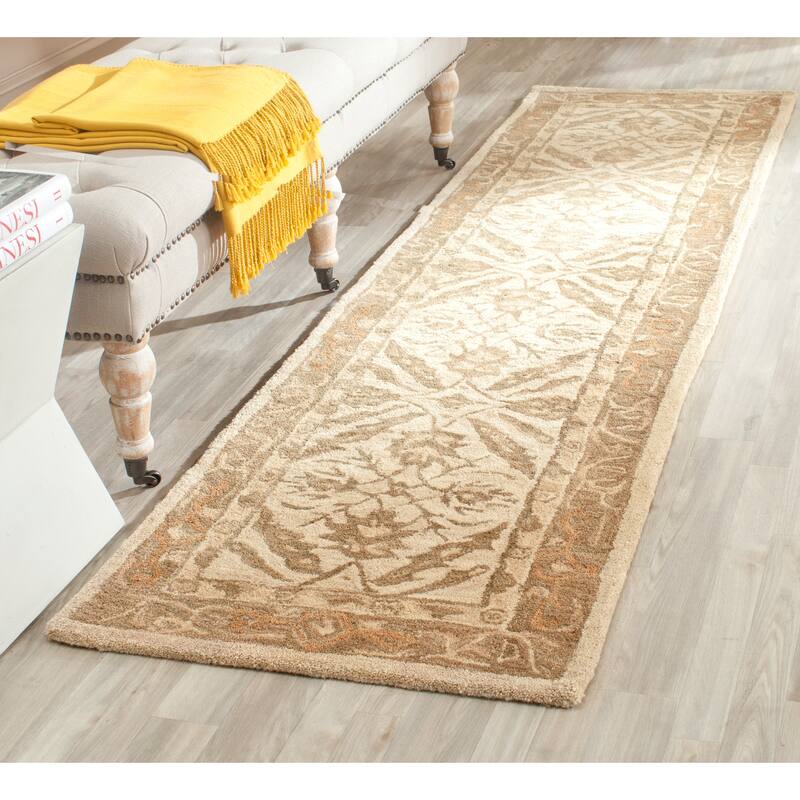 SAFAVIEH Handmade Anatolia Doro Traditional Oriental Hand-spun Wool Rug - 2'3" x 8' Runner - Ivory/Brown