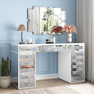 Mirrored Finish Vanity Desk Dresser with 13-Drawer - Bed Bath & Beyond -  37796769