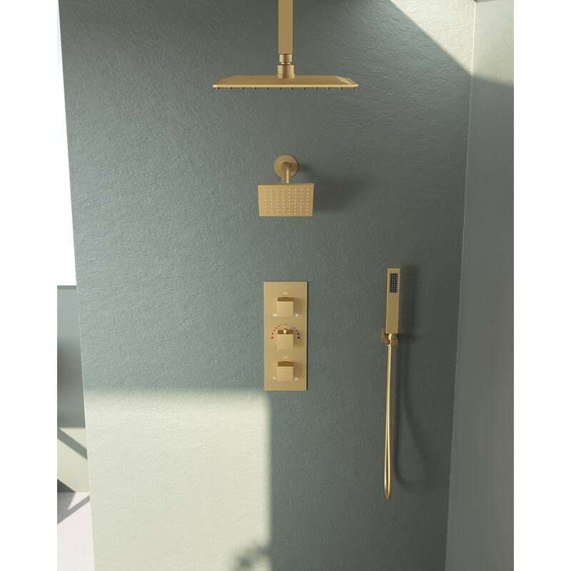 GRANDJOY 12" Ceiling-Mount Shower System Rainfall Shower Head with Anti-Scald Valve