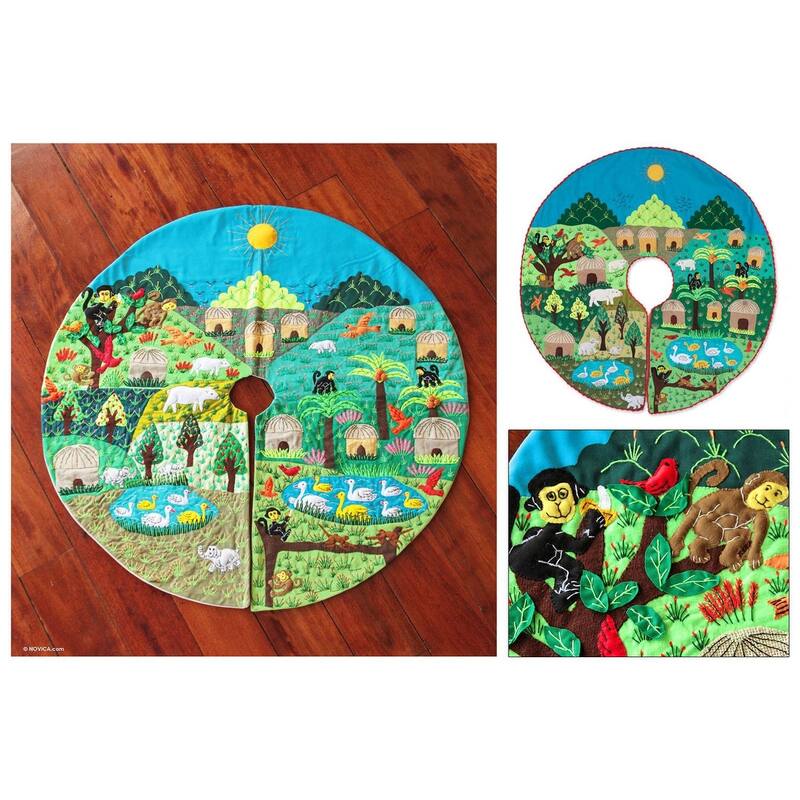 Handmade Happy Jungle Applique tree skirt (Peru) - 34 x 24 x 6