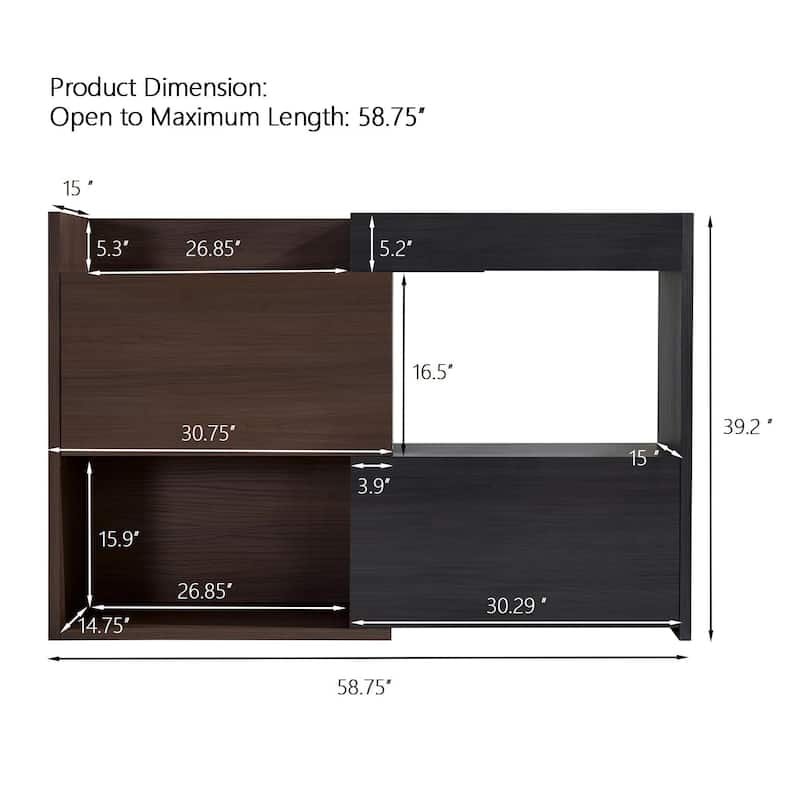 Roomfitters 32.5''-58.8'' Storage Cabinet, Multifunctional Buffet Sideboard Cabinet with Shelves for Living Room, Black & Walnut