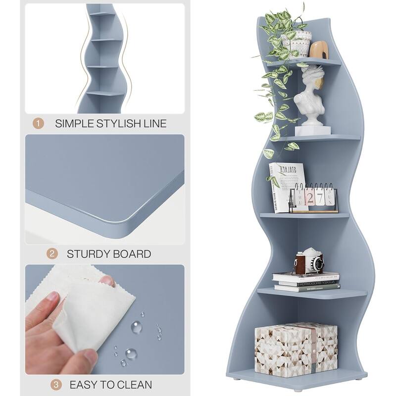 Modern 5-Tier Corner Shelf Unit with Adjustable Shelves for Living Room Office or Bedroom - 19.68” x 18.89” x 69.88”
