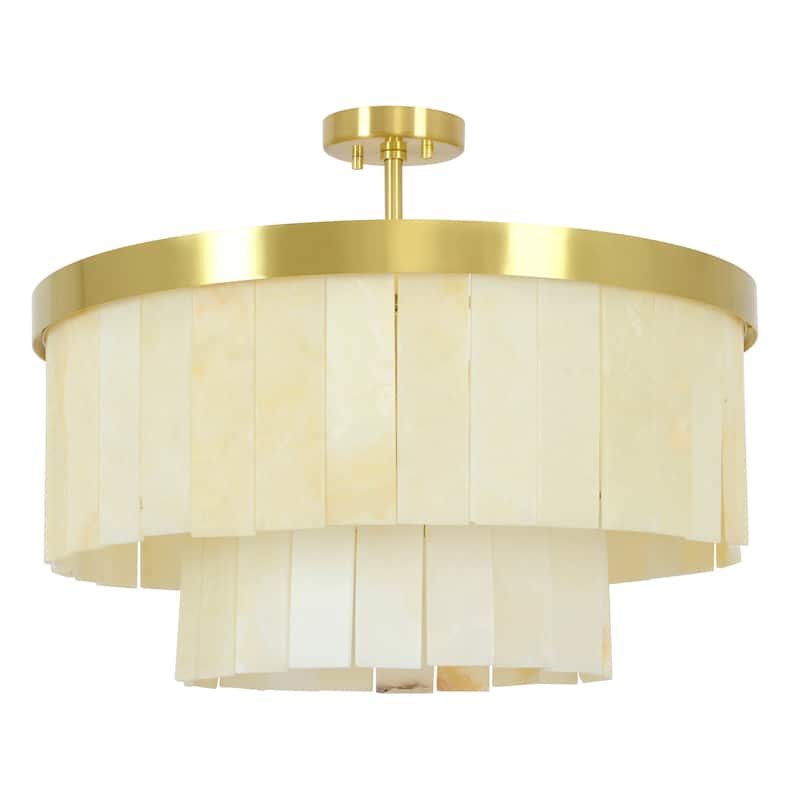 Beacon Lighting Elora 9 Light Round Pendant with Jade Stone - Brass