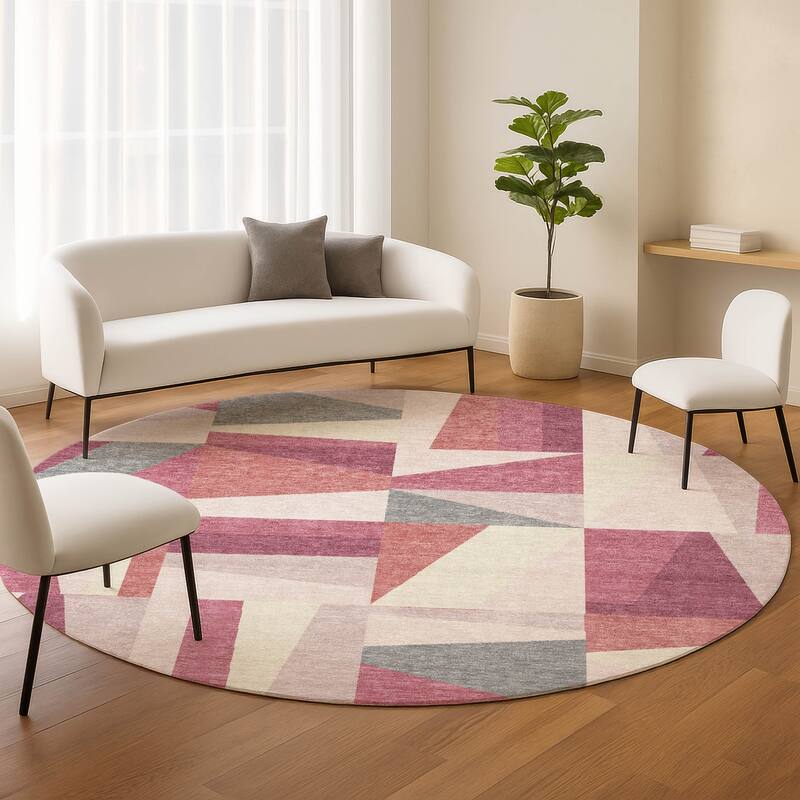 Machine Washable Indoor/ Outdoor Contemporry Mosaic Chantille Rug