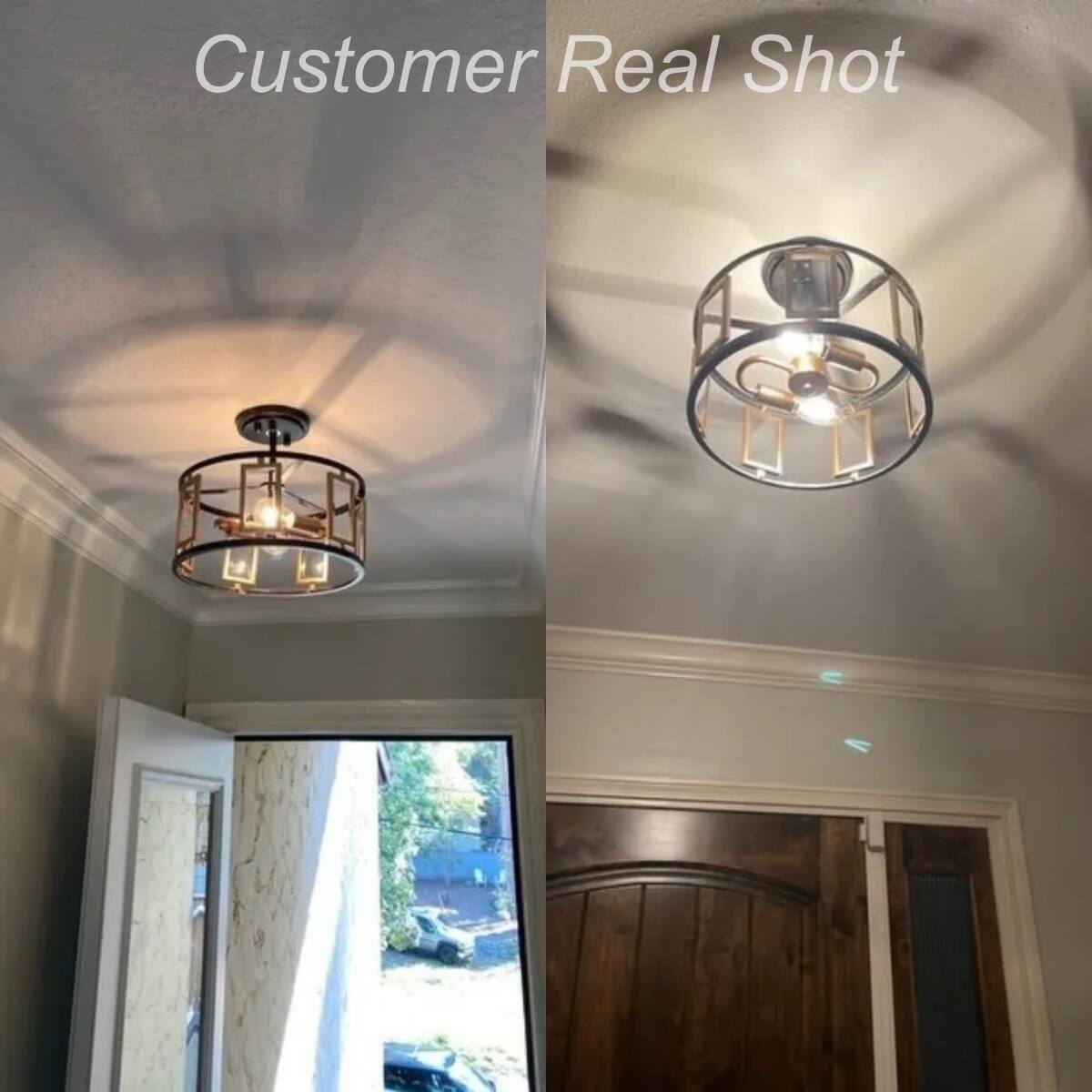 Zeci Midcentury Modern Metal Drum Semi Flush Mount Black Gold