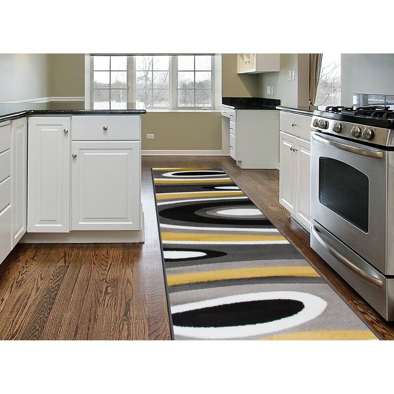 World Rug Gallery Abstract Contemporary Modern Area Rug - 2' x 7'2" Runner - Yellow