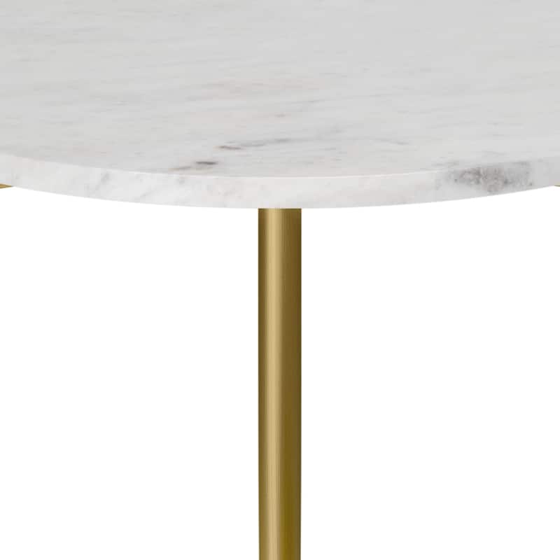 WYNDENHALL Fleetwood 18 inch Wide Metal Round Marble & Wood Side Table in White/Natural - 18" W x 18" D x 23" H